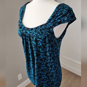 Cap Sleeve tank top blue and black, Banana Republic peasant top, Size S